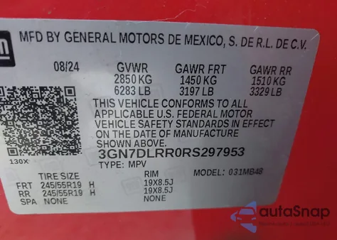 2024 Chevrolet Equinox Ev Lt from USA, damaged, VIN 3GN7DLRR0RS297953